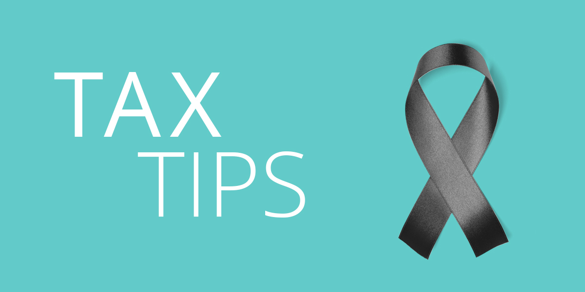 Tax Tips headline image with black ribbon for mourning